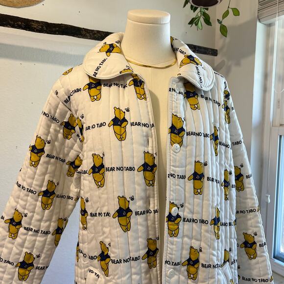 Vintage Fair Lady Quilted White Winnie The Pooh Button Trench Coat Size Small - Picture 14 of 15